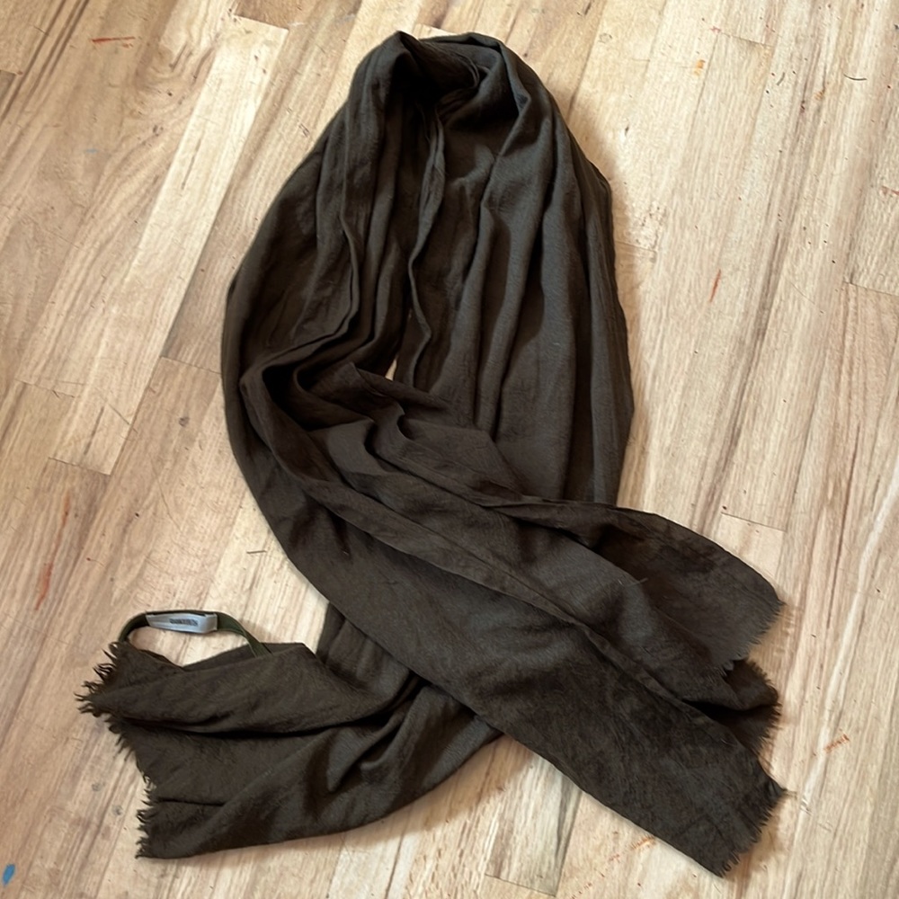 Humanoid extra large wool blanket scarf/wrap brown green color